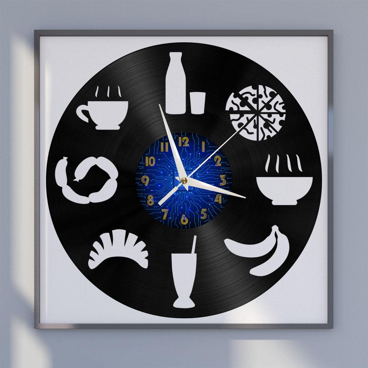 Horloge Murale en Vinyle Noir 30,5 cm YHFR pour Décoration Salon