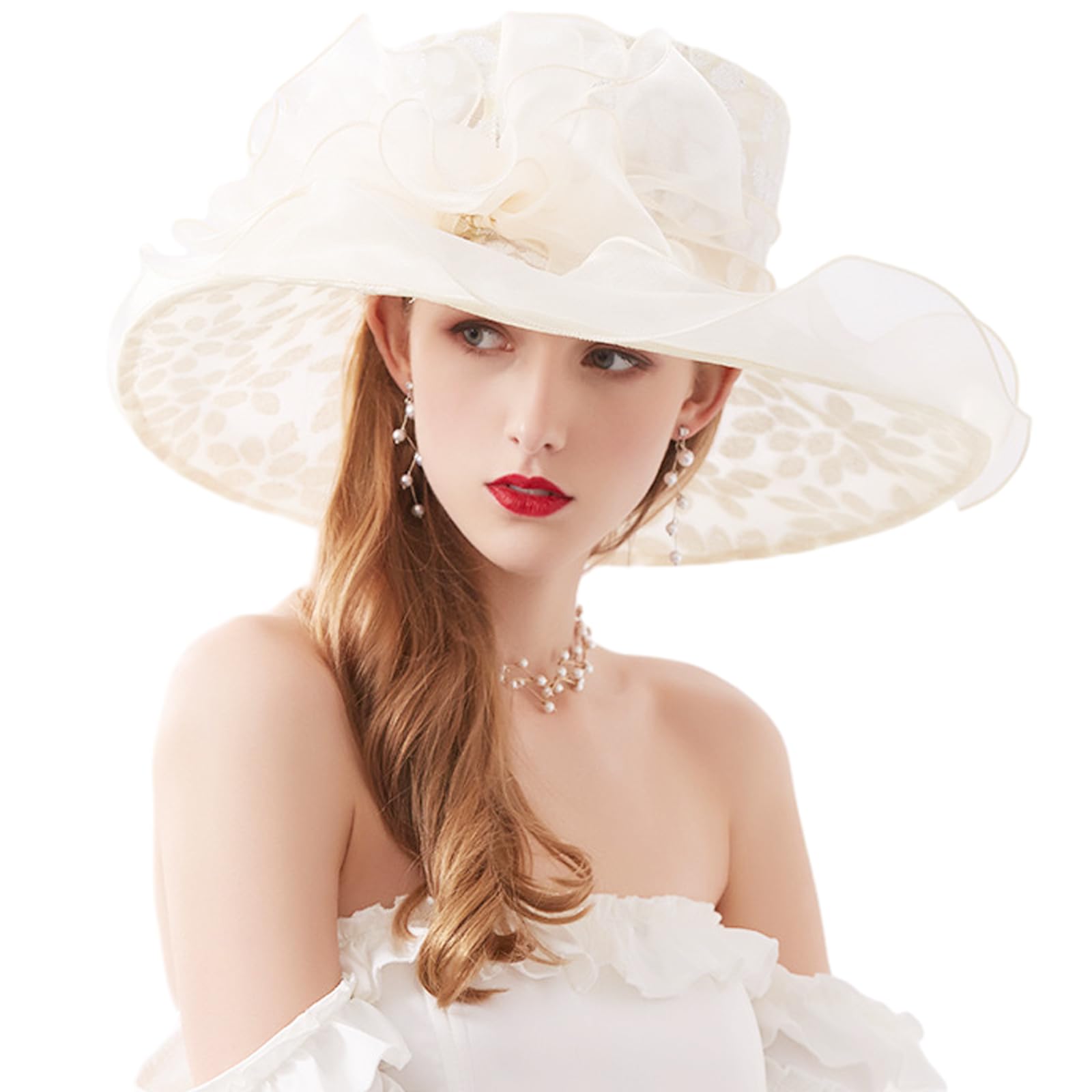 Women's Kentucky Derby Church Tea Party Hat Wide Brim Mesh Leaf Flower Fascinator Bridal Shower Cap