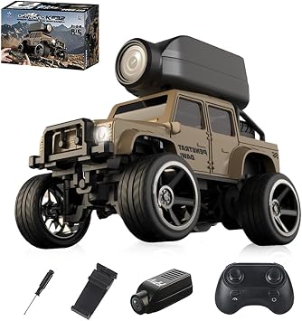 KF32 1/64 RC FPV Crawler Car with Camera, 2.4GHz 4WD Mini Drift Truck, Alloy Die-Cast Off-Road Vehicle with APP Control, LED Lights, Proportional Throttle, Desktop Racing Toy for Hobbyist