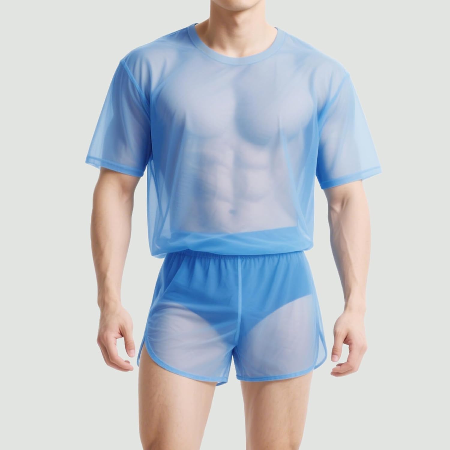YINYOUYU Mens Sexy Mesh See Through Shorts Underwear Loose Sheer Breathable Boxers Short - Image 2