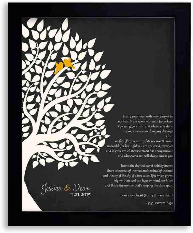 8x10 Framed Art Print - E.E. Cummings Personalized Gift for Anniversary 1st Paper Gift for Couple Family Wedding Poem Tree Gift - With Solid Wood Frame & Gift Wrapping LTC-P1133
