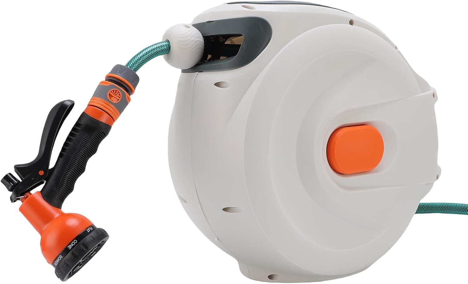 Garden Hose Reel Auto Rewind Retractable Any Length Lock Water Hose Reel with High Pressure Sprayer for Washing Car Cleaning Gardening Outdoor Use Plastic 340x160x310mm (10m / 32.8ft)