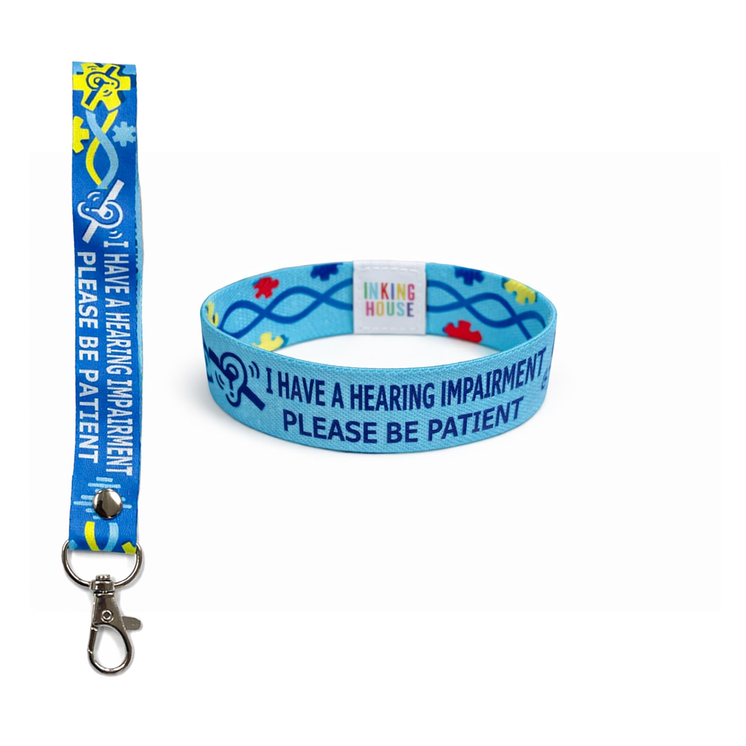 PAPER PLANE LONDON Set of Hearing Impairment elastic Wrist band wristband/Key tag loss awareness