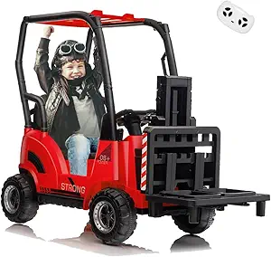 Garvee 12V Electric Ride on Forklift Car with Remote Control, Ride on Car with Liftable Fork and Pallet, High/Low Variable Speed, Music, USB, MP3, and Low-Power Alarm for Boys and Girls(with Tent,Red)