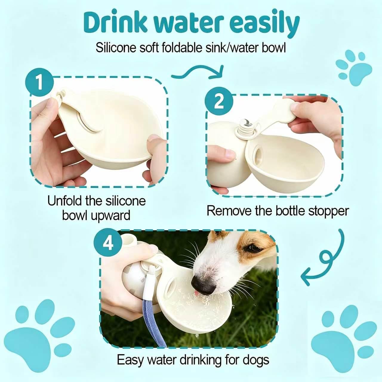 Gourde Chien Portable, 285 ML Gourde pour Chien, Gourde Chien Promenade Acier Inoxydable 304, Gamelle pour Chien Conception Pliable en Silicone Et éTanche,pour Animal Promenades Et Voyages (C)
