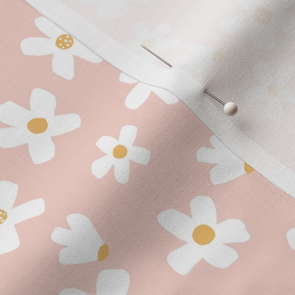 Spoonflower Fabric - Small Daisy Garden Pink White Mustard Yellow Flowers Floral Girls Printed on Petal Signature Cotton Fabric by The Yard - Sewing Quilting Apparel Crafts Decor