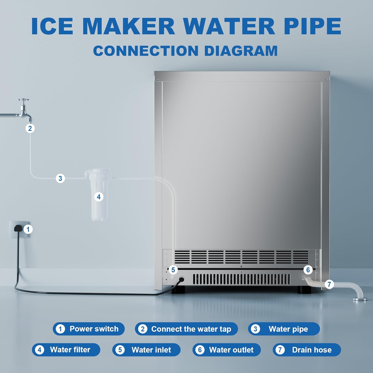 Commercial Ice Maker Machine 371Lbs/24H Freestanding Stainless Steel Under Counter Ice Maker with 80lbs Ice Storage Capacity Scoop Water Filter Pipes for Restaurant Offices Bars Home