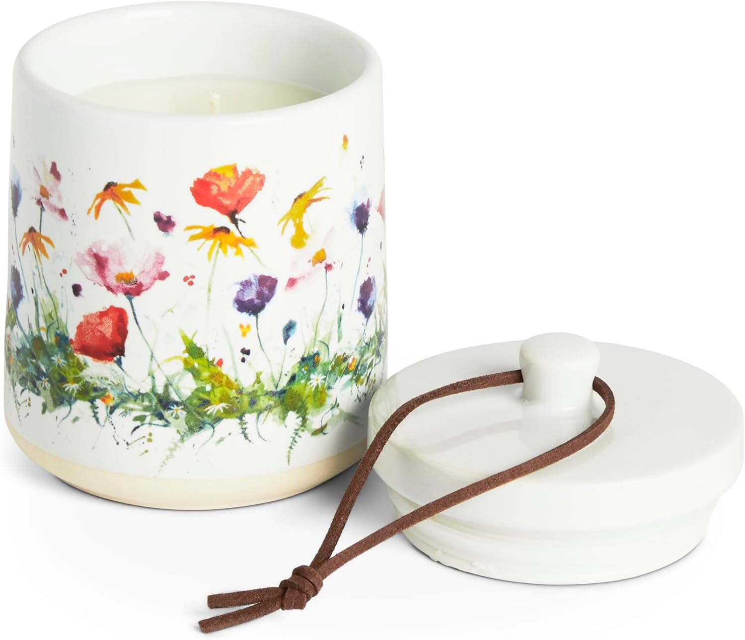 DEMDACO Dean Crouser Collection Vibrant Watercolor Wildflowers 7.5 Ounce Soy Wax Blend Indoor Scented Jar Candle with Lid, Himalayan Citrus