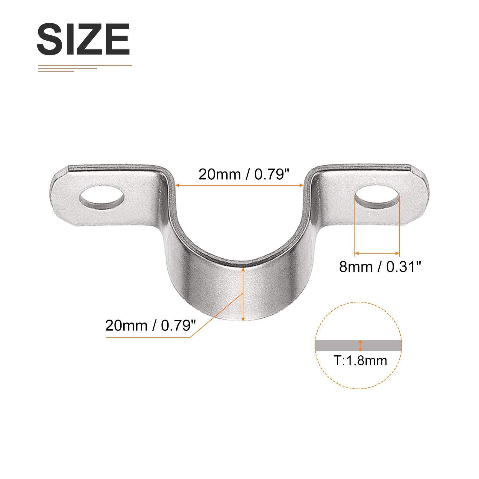 DTGN 20mm(W) Two Hole Strap, 8Pack, Good for Industrial 20mm Dia Pipe Fixing, 304 Stainless Steel Rigid Pipe Strap Clamp - Image 2