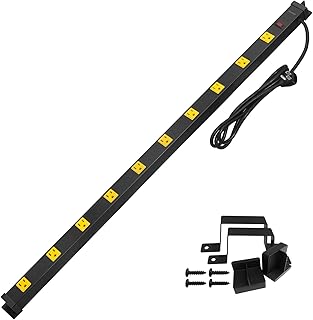 Suraielec 10 Outlet Long Power Strip Surge Protector, Industrial Heavy Duty Metal Shop Power Strip with Flat Plug, 1000 Joules, 15 AMP Breaker, 6FT Cord, Wall Mountable, for Work Bench, Shop, Garage