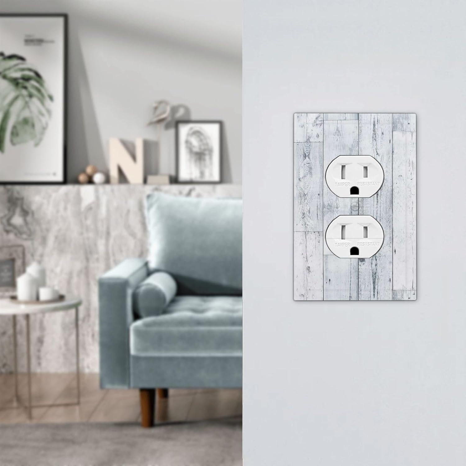 Outlet Covers Vintage Grey White Wood Grain 1 Gang Duplex Wall Plate Decorative Switch Plates Electrical Receptacle Faceplate Light Switch Cover for Farmhouse Bathroom Decor