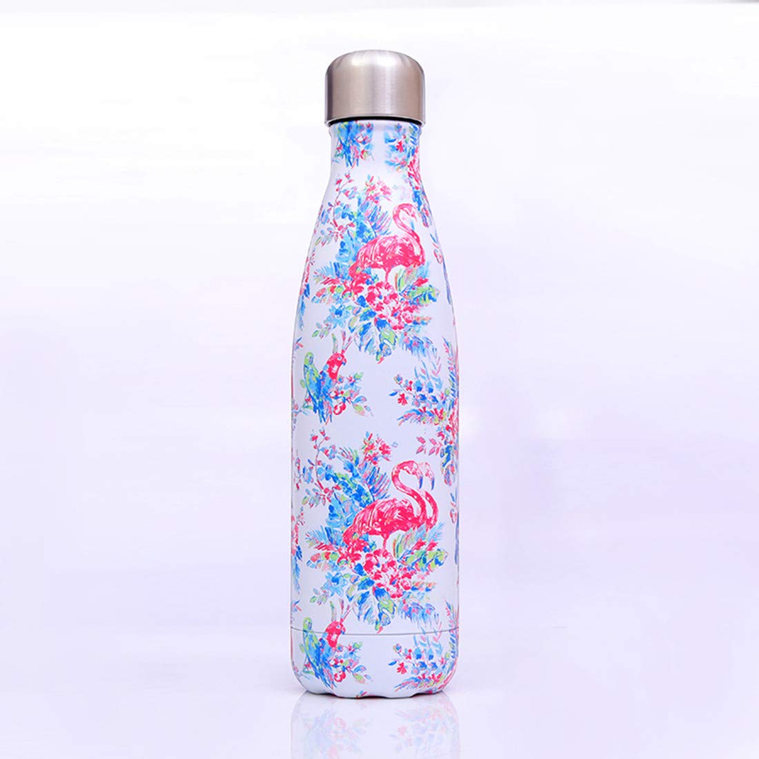 JMAHM Stainless Steel Flask Insulation Bottle Vacuum Flasks Cup Double Wall 500ml for Outdoor Sports (500ml, White bottom Flamingo)