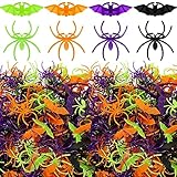 Zubebe 200 Pieces Halloween Spider and Bat Rings - Plastic Toy Rings for Decoration, Party Favors, Cupcake Toppers (Multicolor)