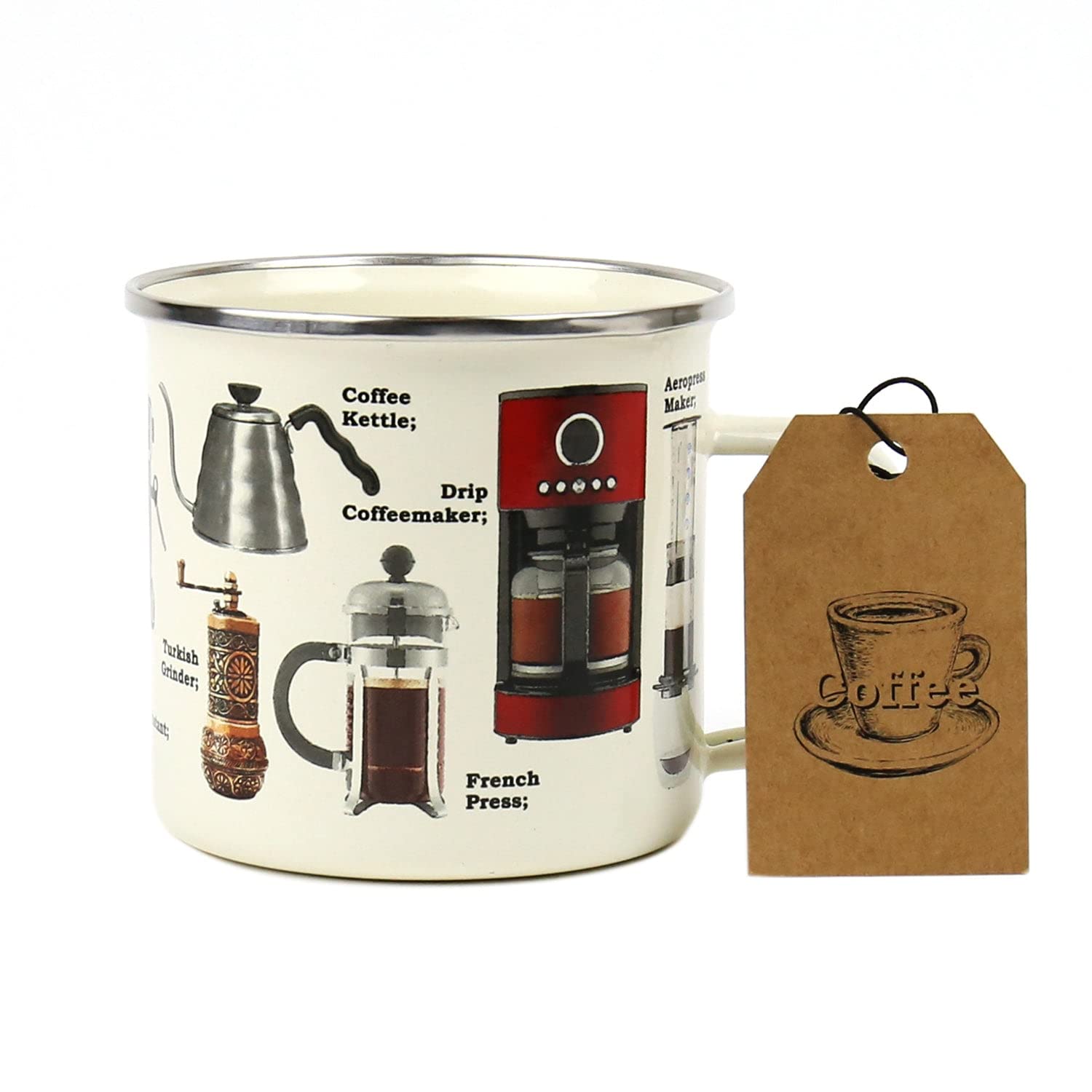 Gift Republic Coffee Enamel Mug, Outdoor Camping Coffee Cup, 500 ml Metal Cup, Unique Cafe Designs, 9.65 cm x 8.89 cm - Image 2
