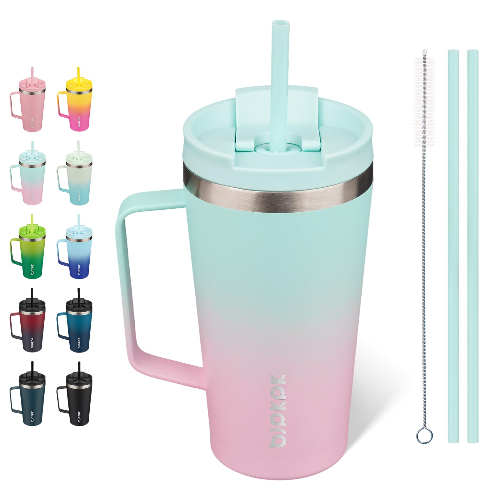 BJPKPK Insulated Tumbler with Handle, 18oz Insulated Tumblers with Lid and Straw, Stainless Steel Metal Water Bottles, Coffee Travel Mugs, Cups, Marshmallow