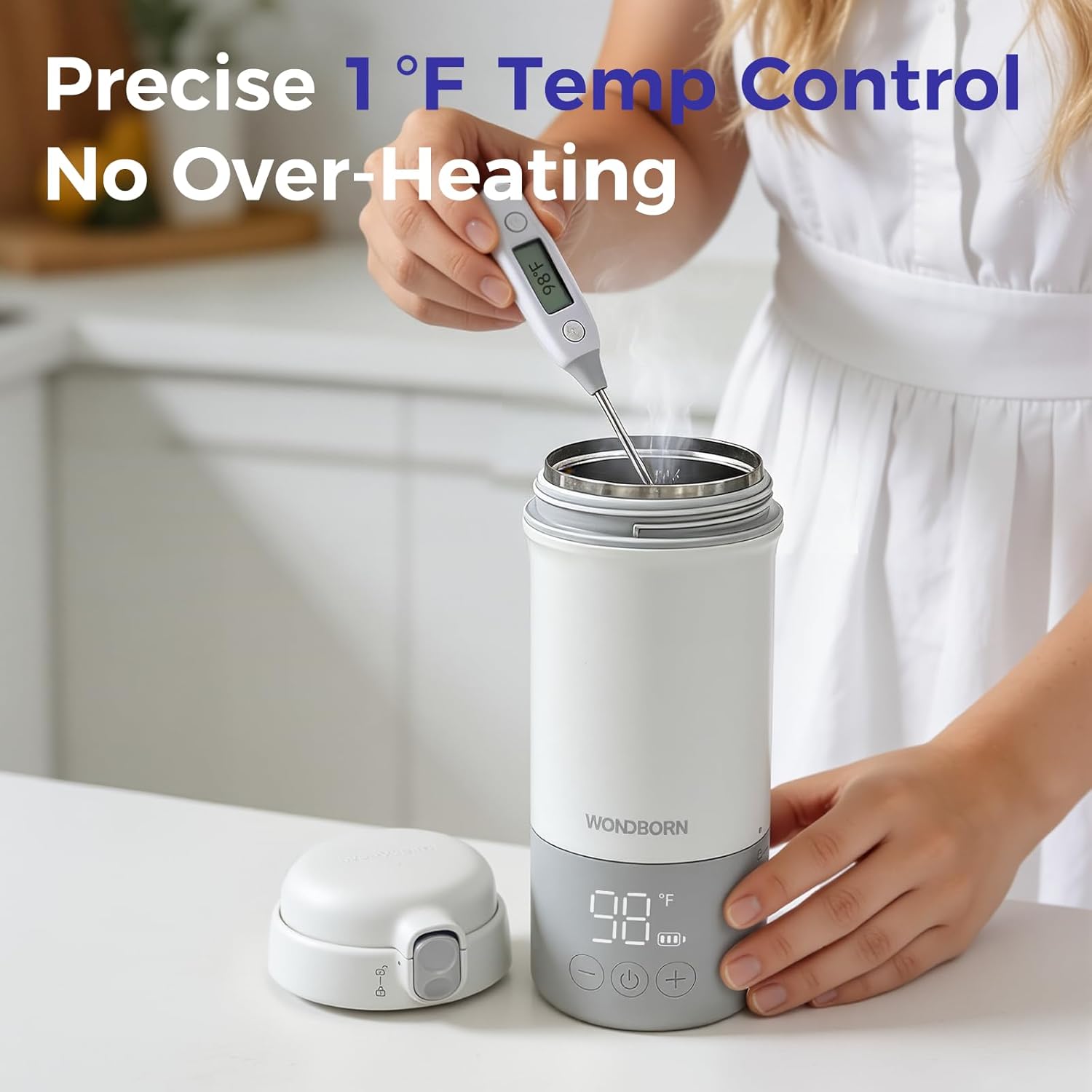 Portable Bottle Warmer for Travel, Dishwasher Safe, 3X Faster & Even Heating, 8 Feeds per Charge, 17oz, 1℉ Precise Adjust, Thaw, Keep Warm, Use While Charging, for Breastmilk & Formula - Image 5