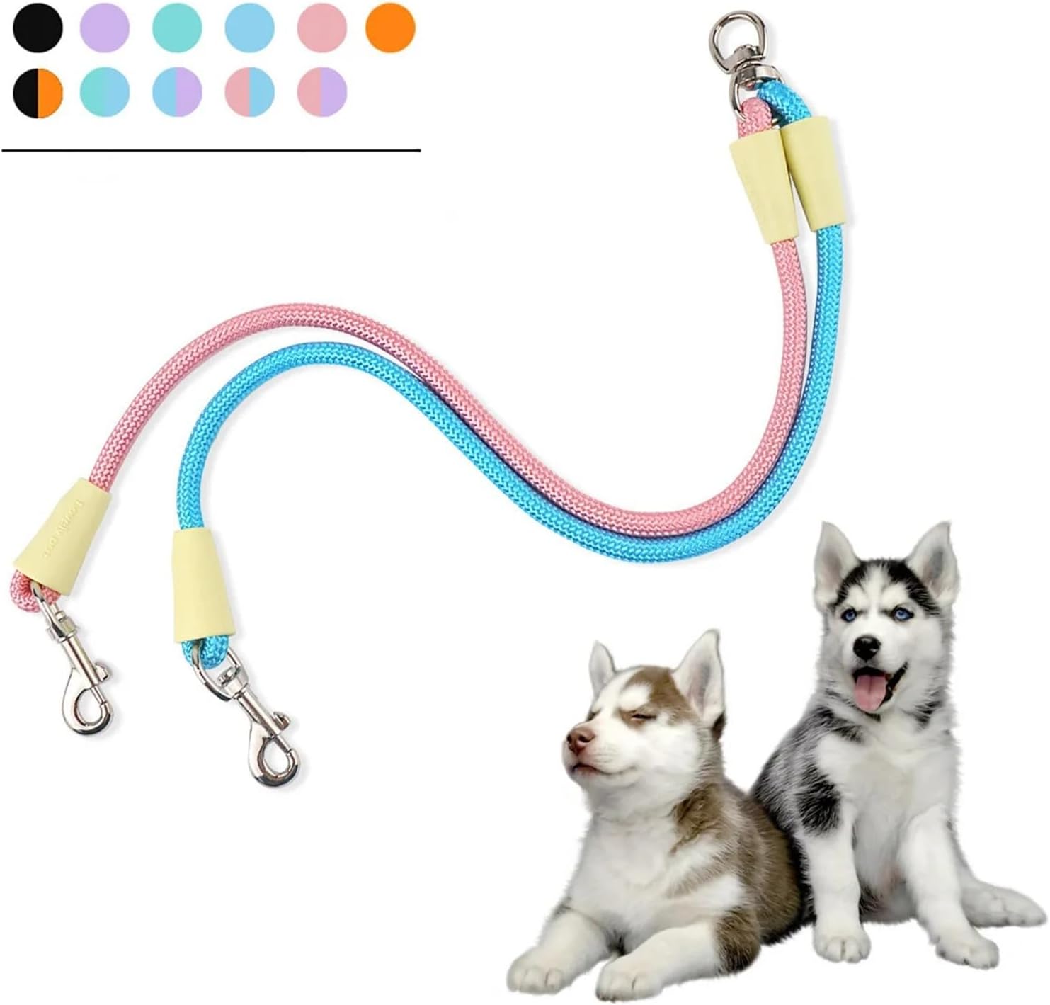 Double Leash Puppy Out One Drag Two Dog Leash(Black Orange)