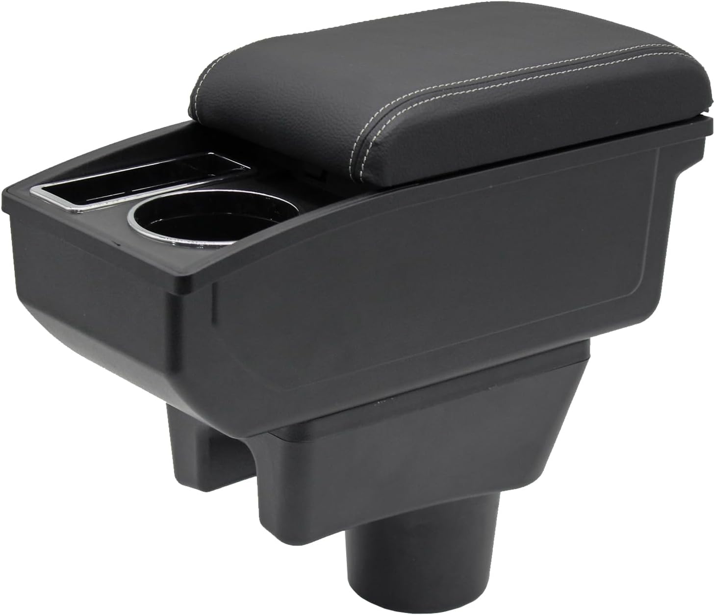 for Mitsubishi Mirage 2014-2024 Car Armrest Box Center Console Accessory Leather Arm Rest Double-Layer Storage Space with Cup Holder (White Thread)