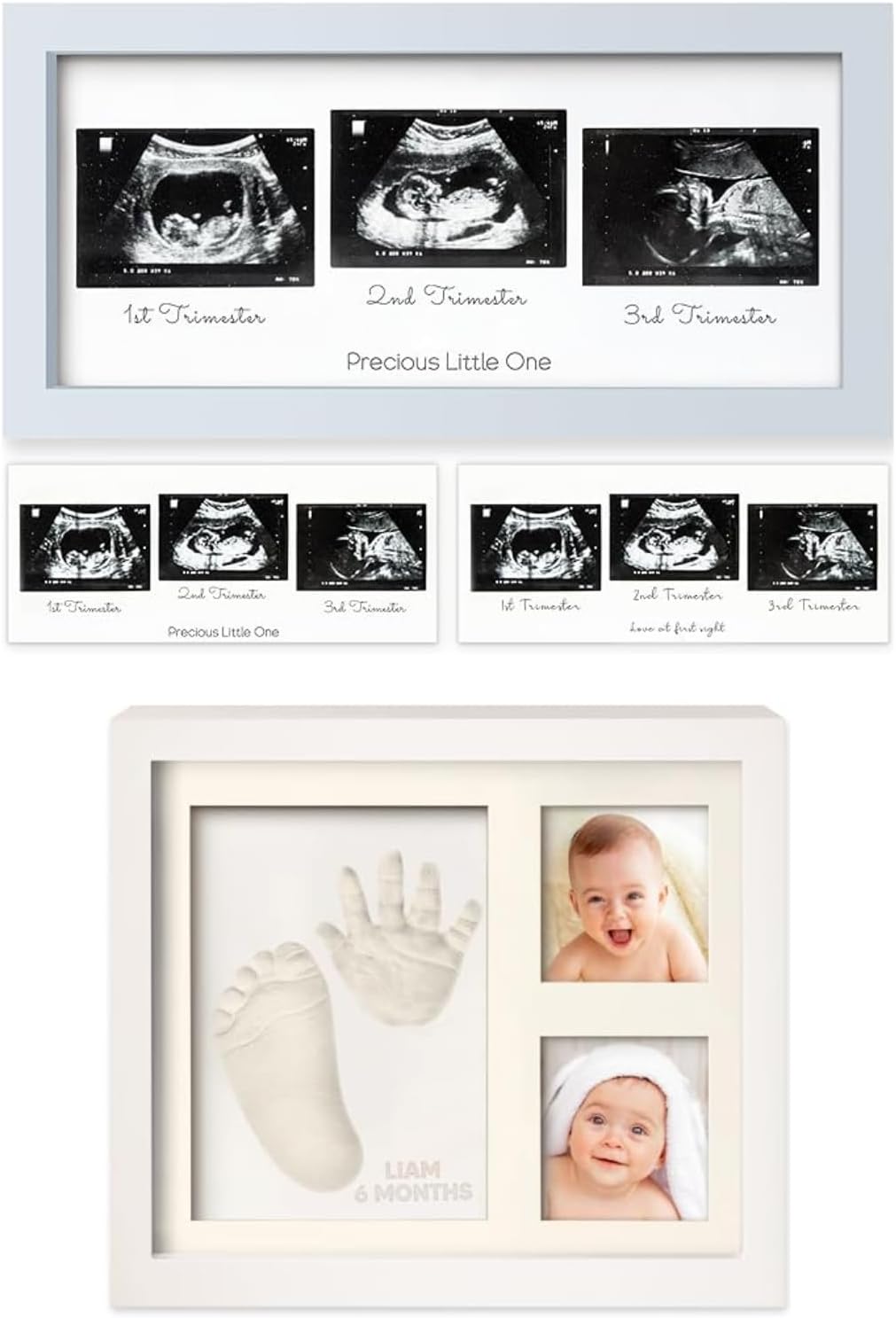 KeaBabies Sonogram Picture Frame and Baby Hand and Footprint Kit - Trio Ultrasound Picture Frames For Mom To Be Gift - Baby Footprint Kit - Picture Frame
