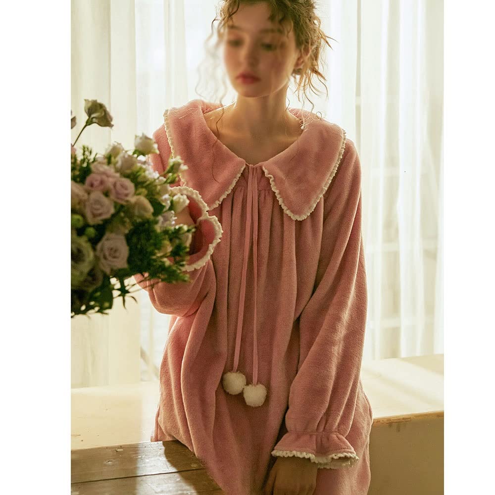 Camisón de Invierno para Mujer, de Franela, de Manga Larga, Suave y cómodo (BL)