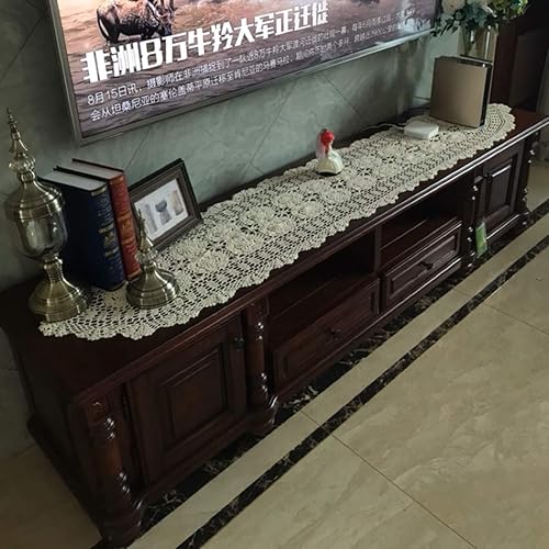 Miniatura 5 de Damanni Tapete ovalado de algodón hecho a mano con encaje de ganchillo, 15 x 39 pulgadas, color beige