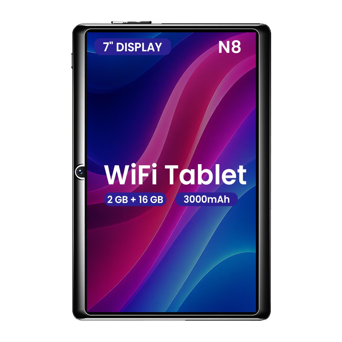 ikall n8 android tablet – 7 inch display, 2gb ram, 16gb storage (expandable), wifi enabled, 3000mah battery, dual camera, compact & lightweight tablet for entertainment & learning (black)