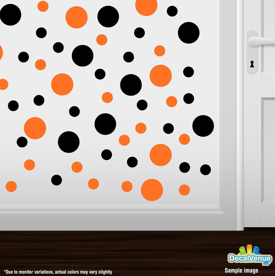 Black/Orange Vinyl Wall Stickers - 2 & 4 inch Circles (30 Decals)