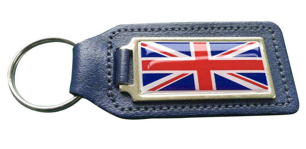 Capricornone Blue Union Jack Gb Flag Leather Rectangle Keyring