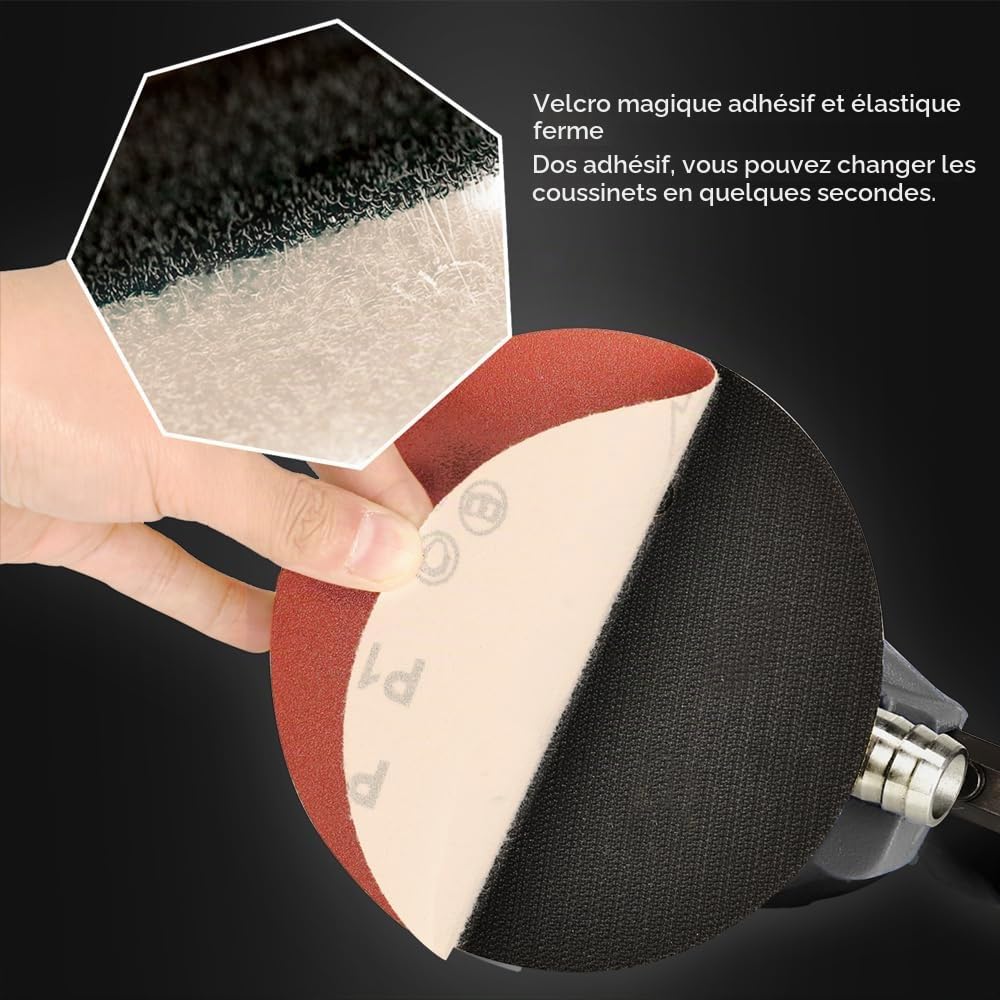 Polisseuse Pneumatique Air comprimé,Polisseuse Excentrique Polisseuse Pneumatique De Ponceuse d'Orbite Avec 24pcs Disque De Ponçage Papier Abrasif Et 3pcs Éponge De Polissage pour Polissage Meulage