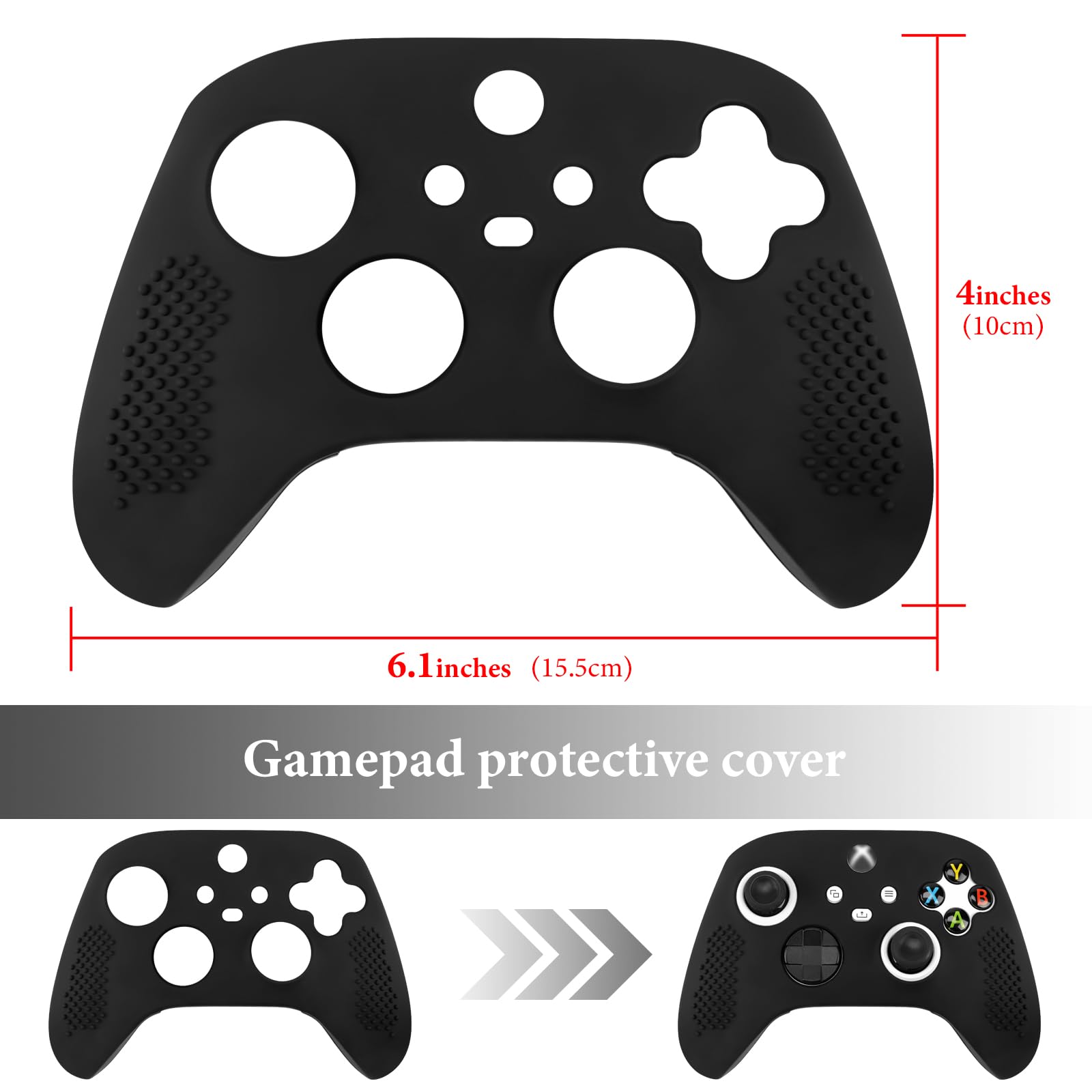 Geekria Funda de silicona compatible con mando Xbox Series X/S, funda protectora ergonómica suave antideslizante, funda de repuesto para accesorios para juegos (negro)