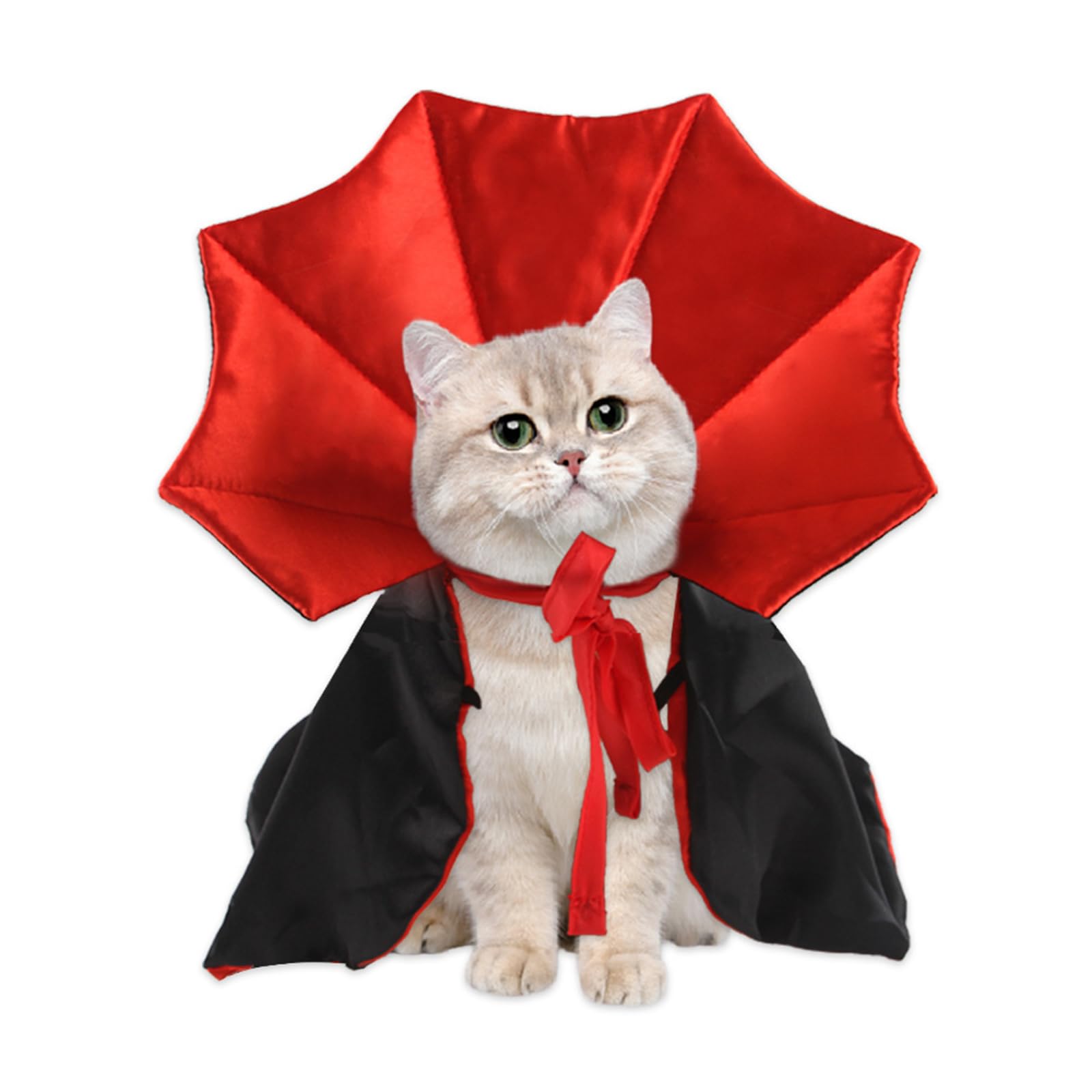 Qiansail Cat Cape Vampire Cloak Halloween Dog Costume Pet Cosplay Apparel Outfit Decor Accessories for Puppy Kitten (Black&Red)