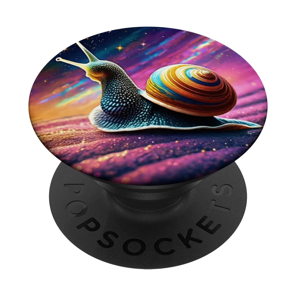 Whimsical Snail In Cosmic Space Graphic PopSockets Swappable PopGrip, Black
