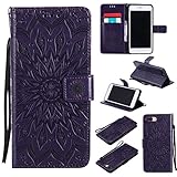 iPhone 7 Plus Wallet Case,A-slim(TM) Sun Pattern Embossed PU Leather Magnetic Flip Cover Card Holders & Hand Strap Wallet Purse Case for iPhone 7 Plus [5.5 Inch] - Purple