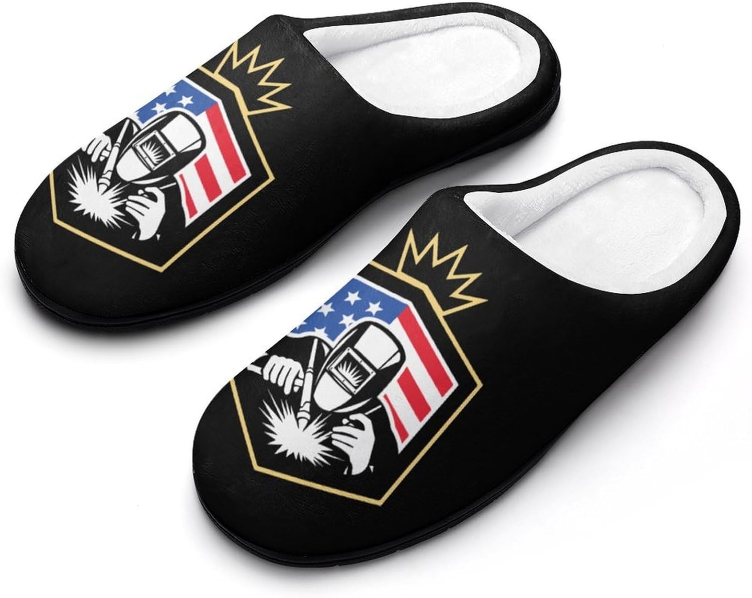 Welding U.S.A. Welder Flag Women's House Slippers Memory Foam Warm Shoes Spa Rubber Sole Indoor Outdoor