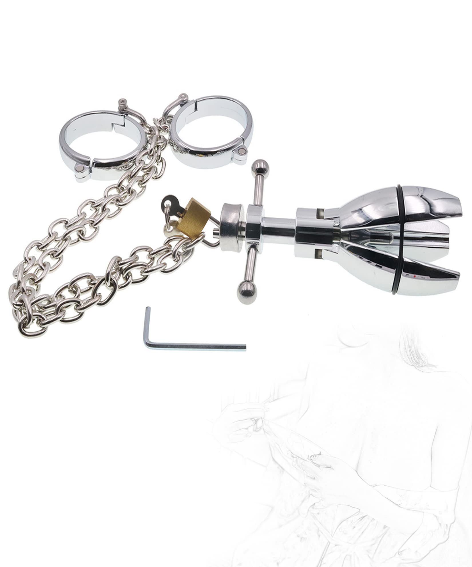 BDSM Bondage Manette in acciaio inossidabile Plug anale anale con serratura Set di ritenuta SM Manette con serratura Manette for flirt BDSM Giocattoli sessuali for coppie(L)