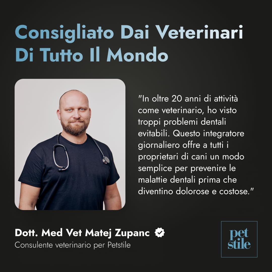 Dental PetBiotics – Integratore Naturale per la Salute Orale dei Cani (Polvere Giornaliera con Probiotici ed Erbe) - Alito Fresco, Livelli Sani di Placca, Salute delle Gengive e dell'Intestino