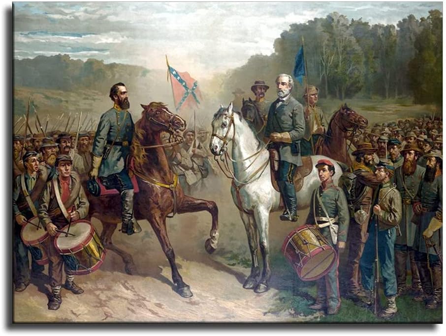 Vintage Civil War painting Robert E. Lee and General Thomas Stonewall Jackson Canvas Wall Art Poster Picture Print Home Room Decor -935 (18x24inch-Unframed)