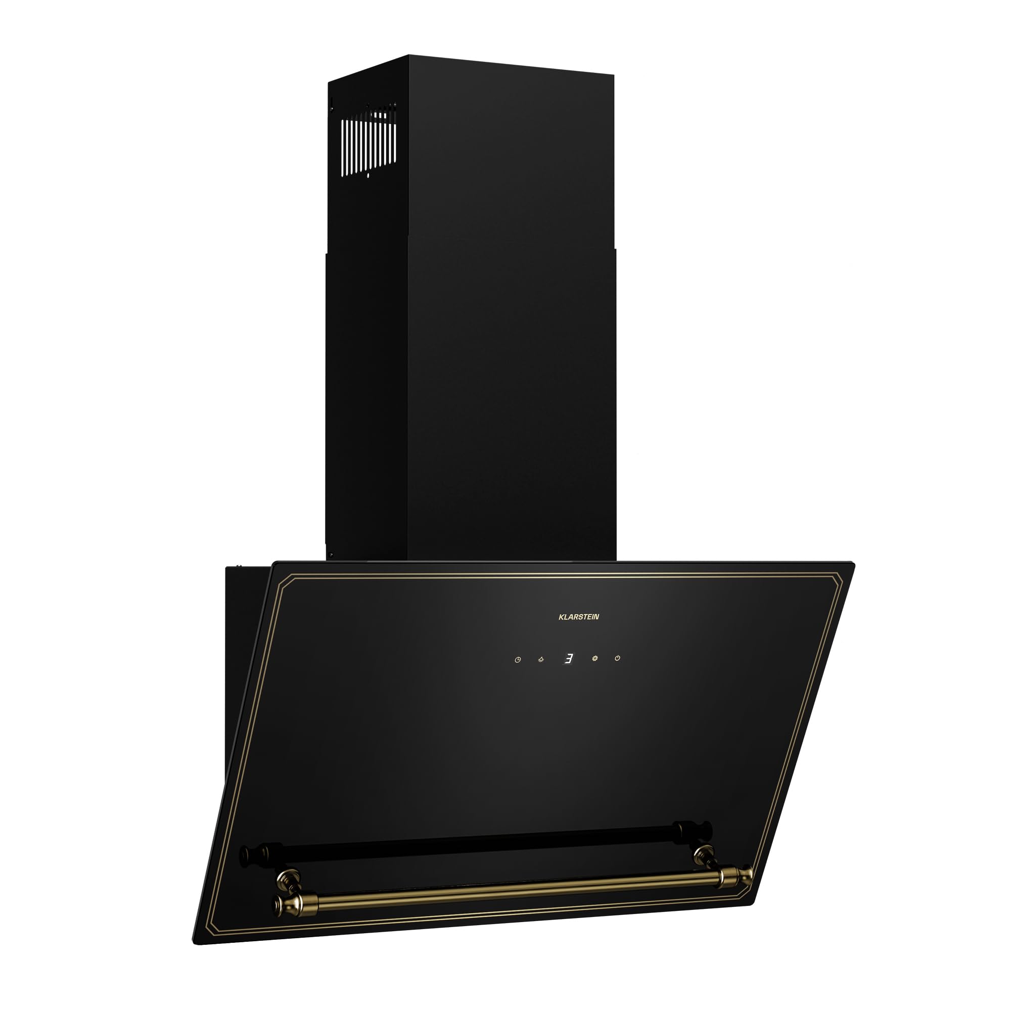 KLARSTEIN Victoria Angled Cooker Hood - 60cm Black & Gold, 400m³/h Air Flow, A++ Energy Efficiency, Touch Control, LED Display, Quiet 52dB, Extraction & Recirculation, Carbon Filters