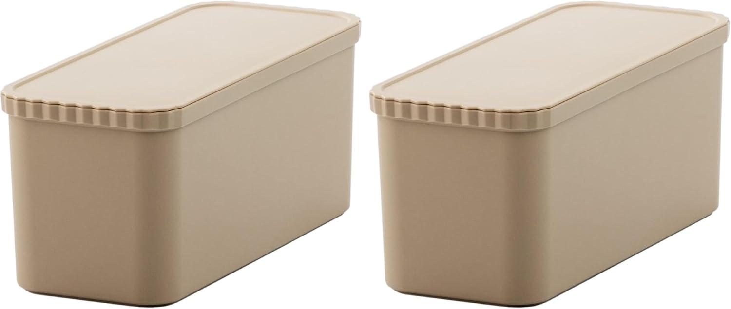 Like-it | STC-03 | Plastic Storage Bins with Lid | Stackable Containers | Playroom, Classroom, Closet, Office | 14.25" × 5.83" × 5.98" | Beige | 1.59 gal