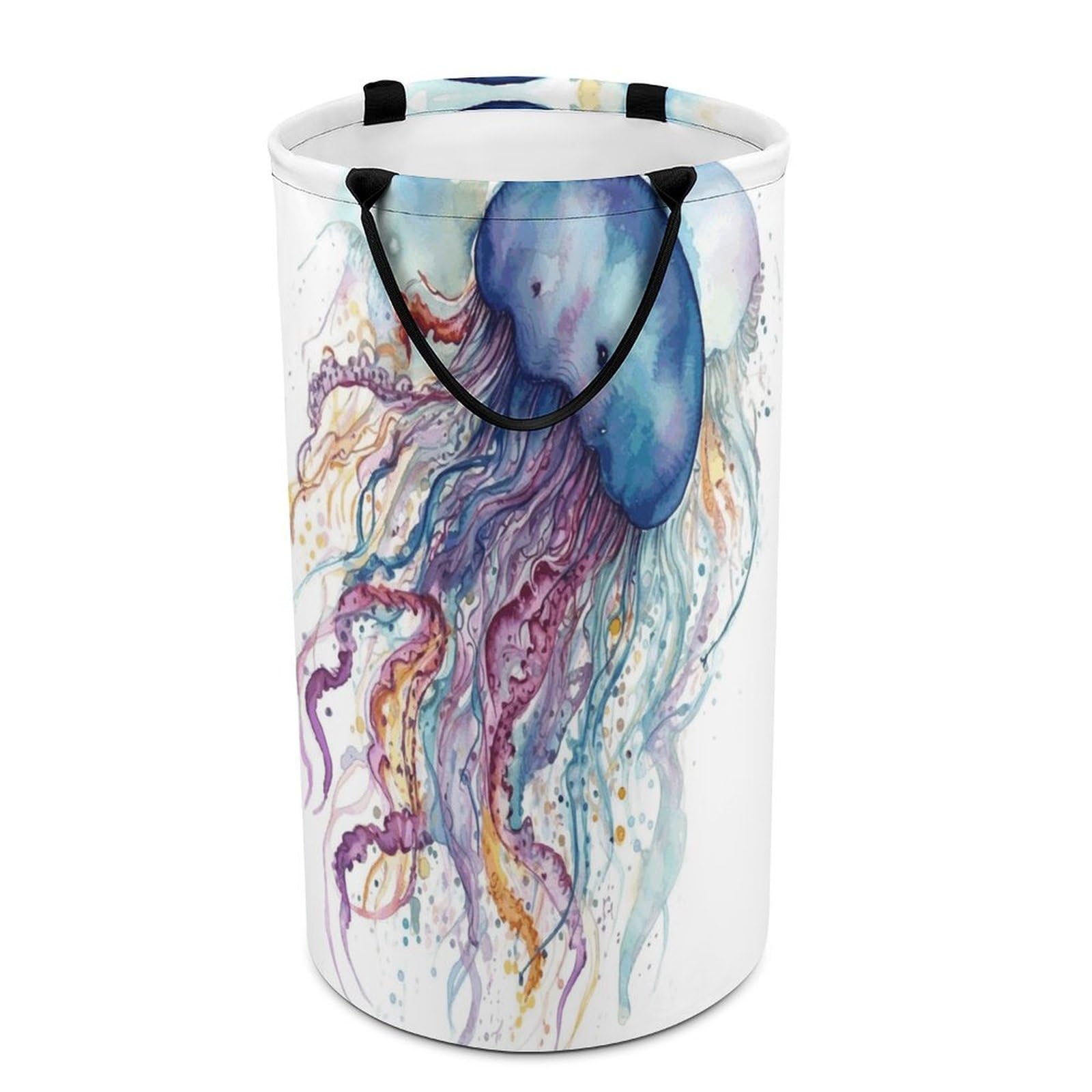 Watercolor Jellyfish Laundry Hamper Waterproof Polyester Laundry Baskets Collapsible Dirty Clothes Storage Basket Clothes Hampers with Sturdy Handles for Travel Bedroom