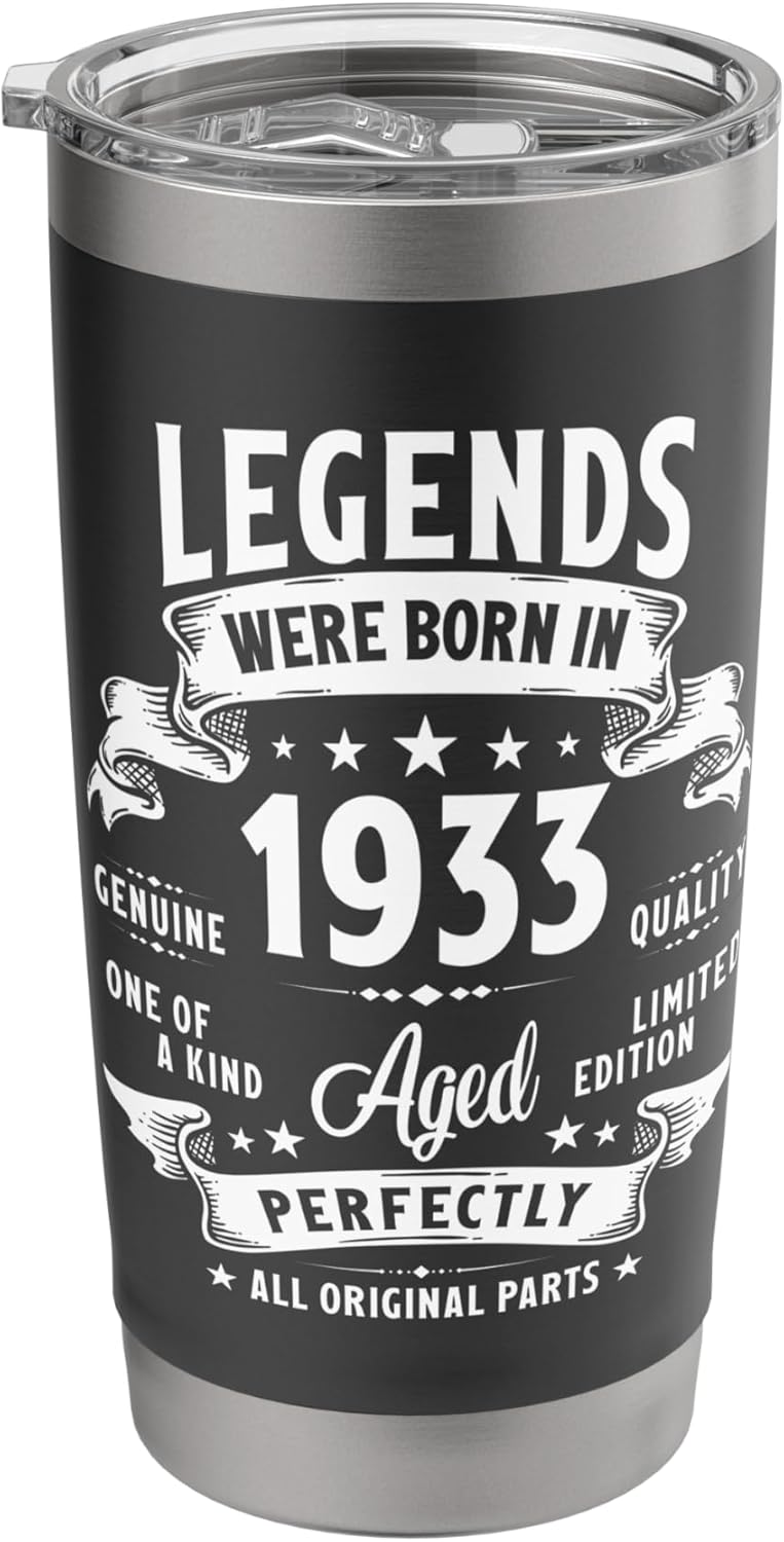 Vintage 1933 92 Year Old Gifts For Men Women 92nd Birthday Stainless Steel Insulated Tumbler