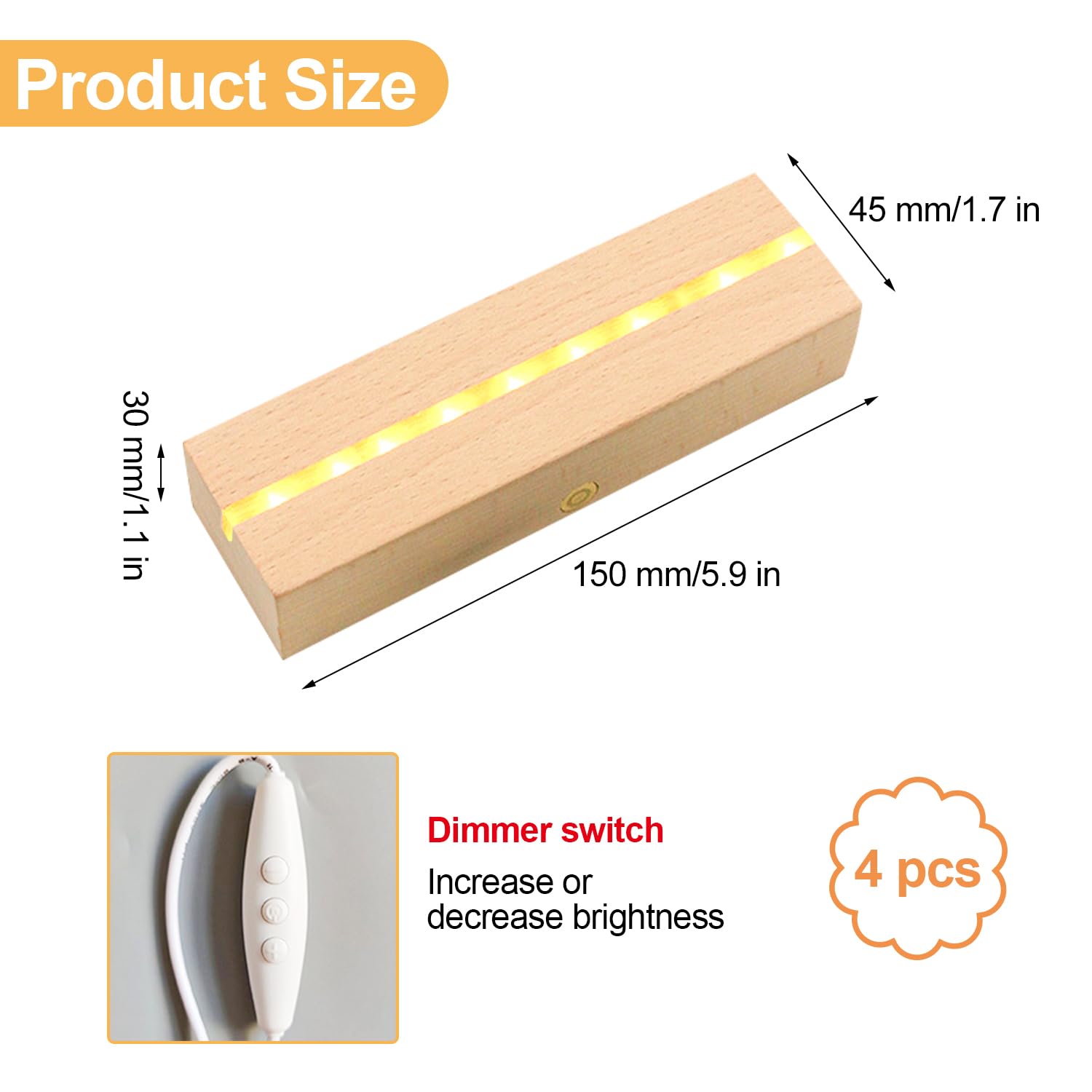 Led-lichtsokkel, 2 stuks, verlichting, display, basis, USB-verlichte