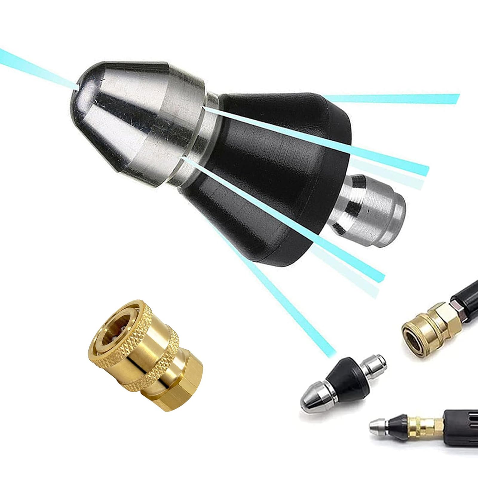 Ugello Pulizia Fognature Per Idropulitrice - Kit Getto Alta Pressione, Acciaio Inox, Fino A 5000 PSI