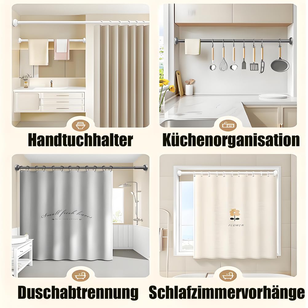 Teleskopstange Zum Klemmen 3m 4m 5m Gardinenstange Ohne Bohren Duschvorhangstange Vorhangstange Ohne Bohren Verstellbare Teleskopstange Stange Zum Klemmen,Schwarz,210×300cm