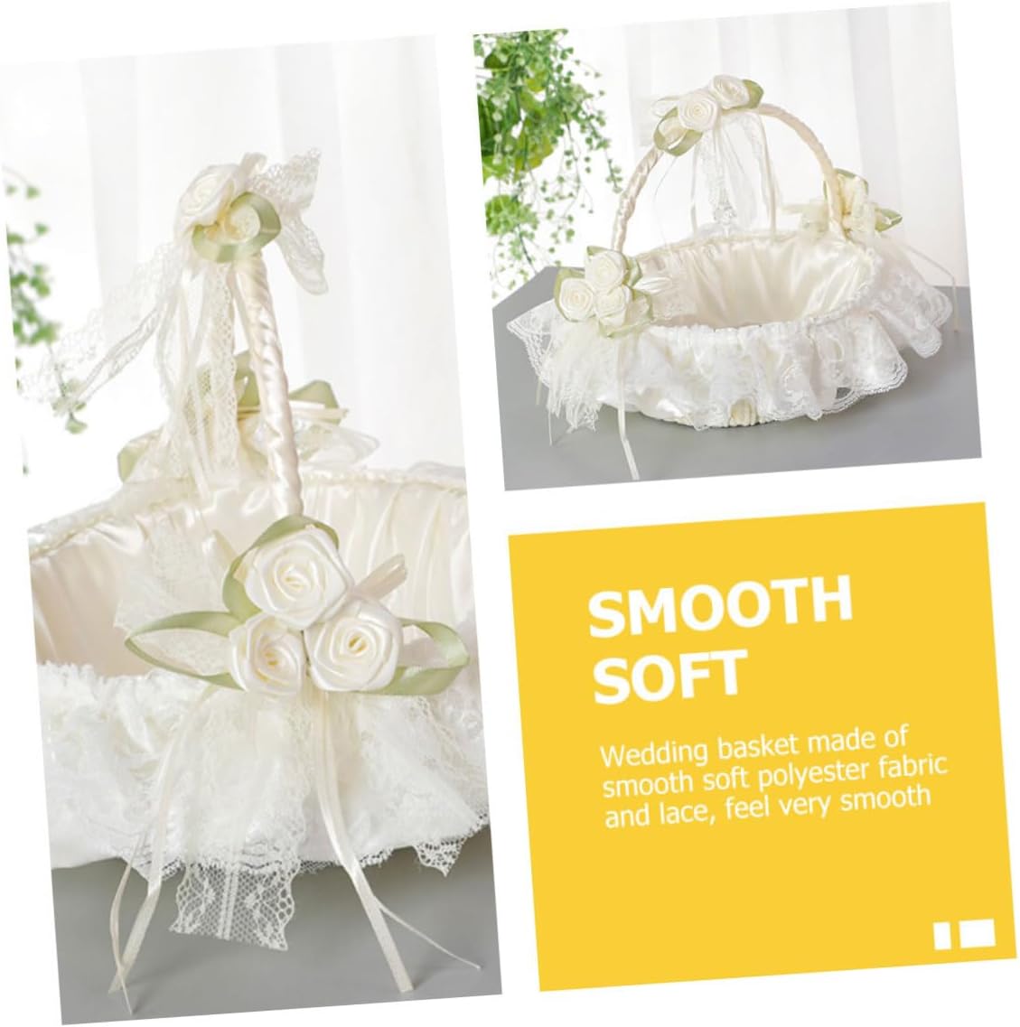 NUOBESTY Wedding Flower Basket Lace Decorated Small White Bride Basket Handheld for Flower Girl Ceremony Supplies