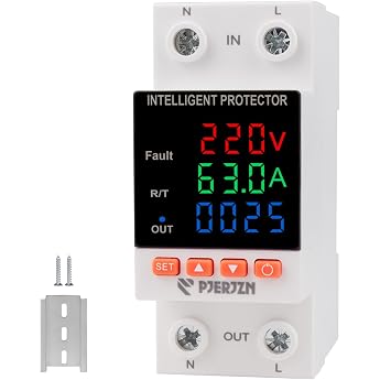 Intelligent 2P Over/Under Voltage Circuit Breaker 110-230V 1-63A with LCD Display 2 Models Base & Energy Measuring Function Measuring Function