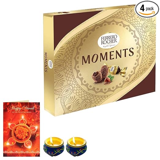 Astonished Retail Ferrero Rocher Moments Chocolate Hamper | Premium Diwali Chocolate Hamper | Diwali Chooclate Gift with Diwali Greeting Card & Set of 2 Diya | 788