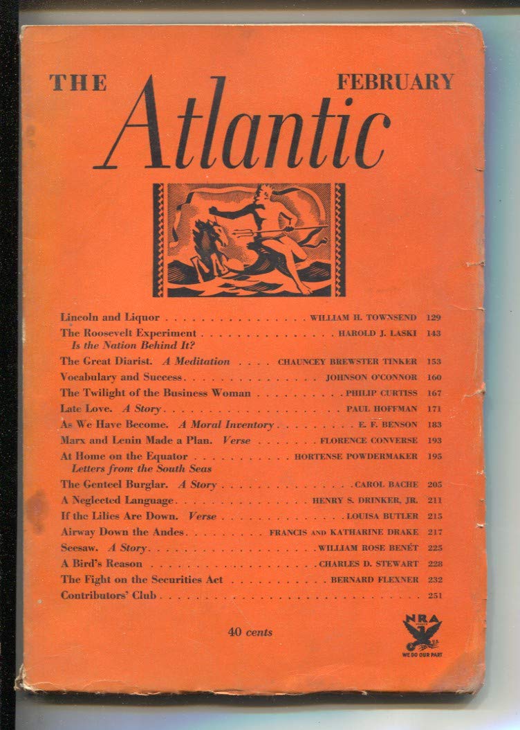 Atlantic 2/1934-Pulp thrills -"Lincoln and Liquor" by William Townsend-rare-VG