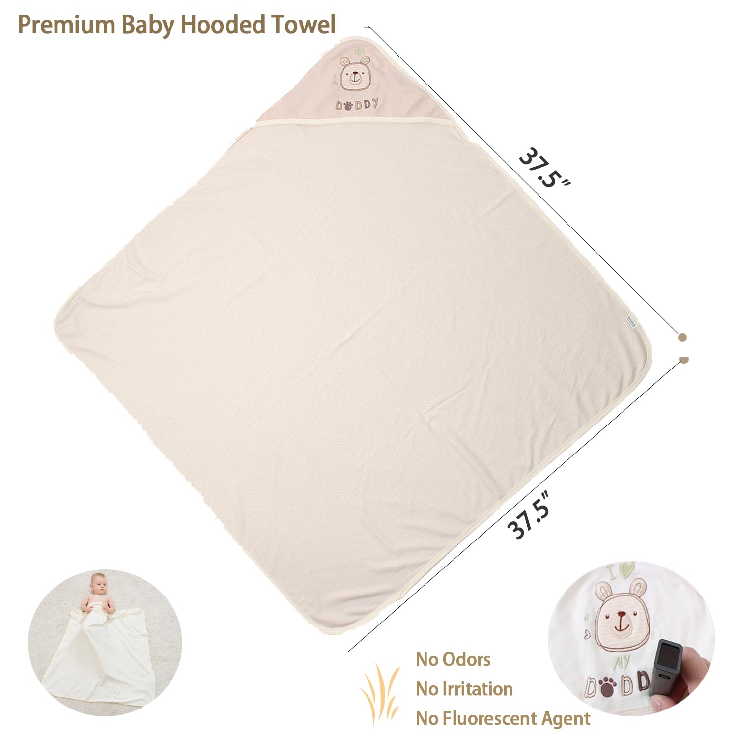 Juego de 6 toallas y paños con capucha para bebé, toalla de baño de algodón orgánico ultra suave y reutilizable para bebés y niños pequeños, regalos unisex para bebés (L (paquete de 6),
