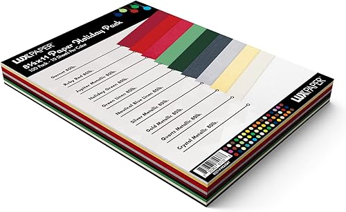 Miniatura 2 de LUXPaper Paquete variado de papel de 8.5 x 11 pulgadas  Tamaño carta  Varios colores festivos  Texto de 80 libras  100 unidades